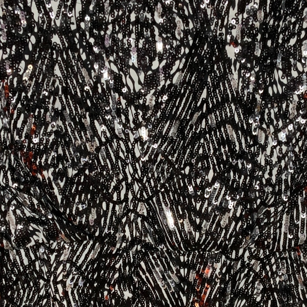 Rebecca Minkoff Spirit Animal Sequin Black Silver Silk Mini Dress Size 4 - Picture 6 of 9